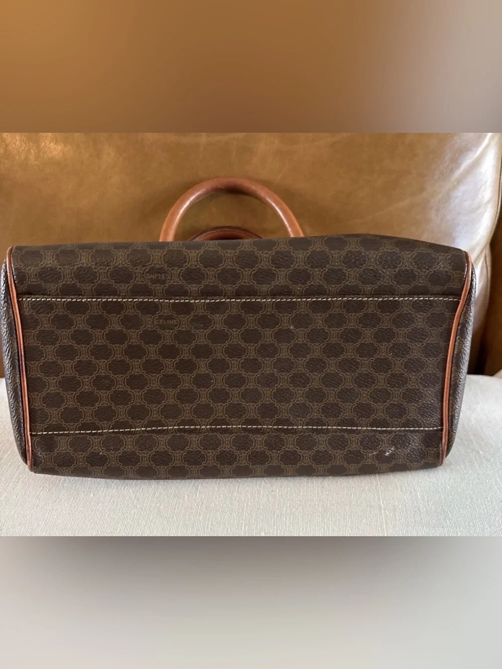 CELINE PVC Leather Mini Boston Bag Brown Camel Macadam Vintage - Picture 3 of 15